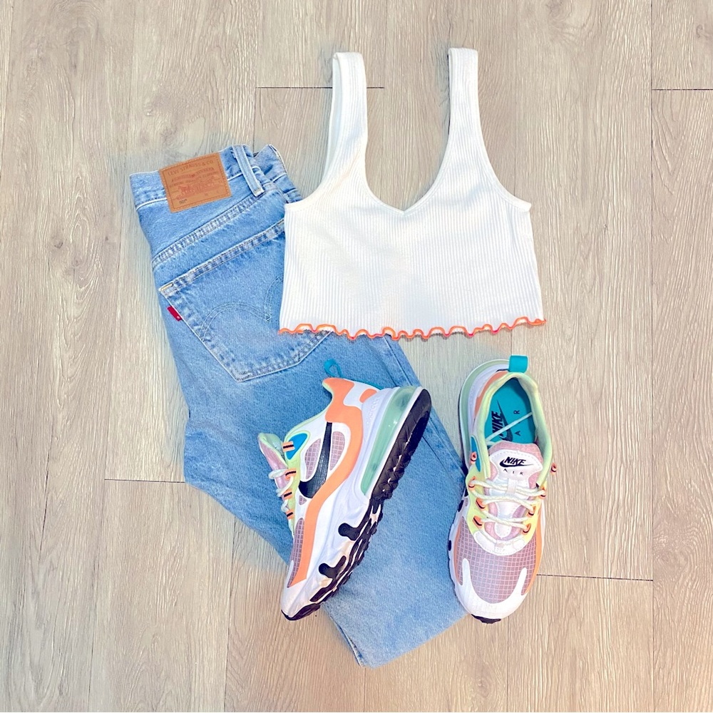 COLSIE | Target white ribbed stretch bralette with orange lettuce hem